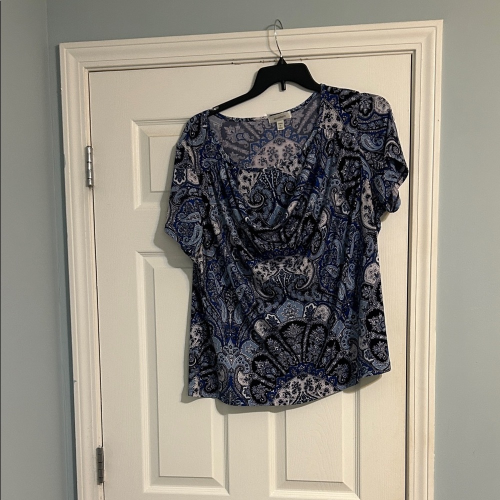 Dress Barn Blue and White Paisley Blouse